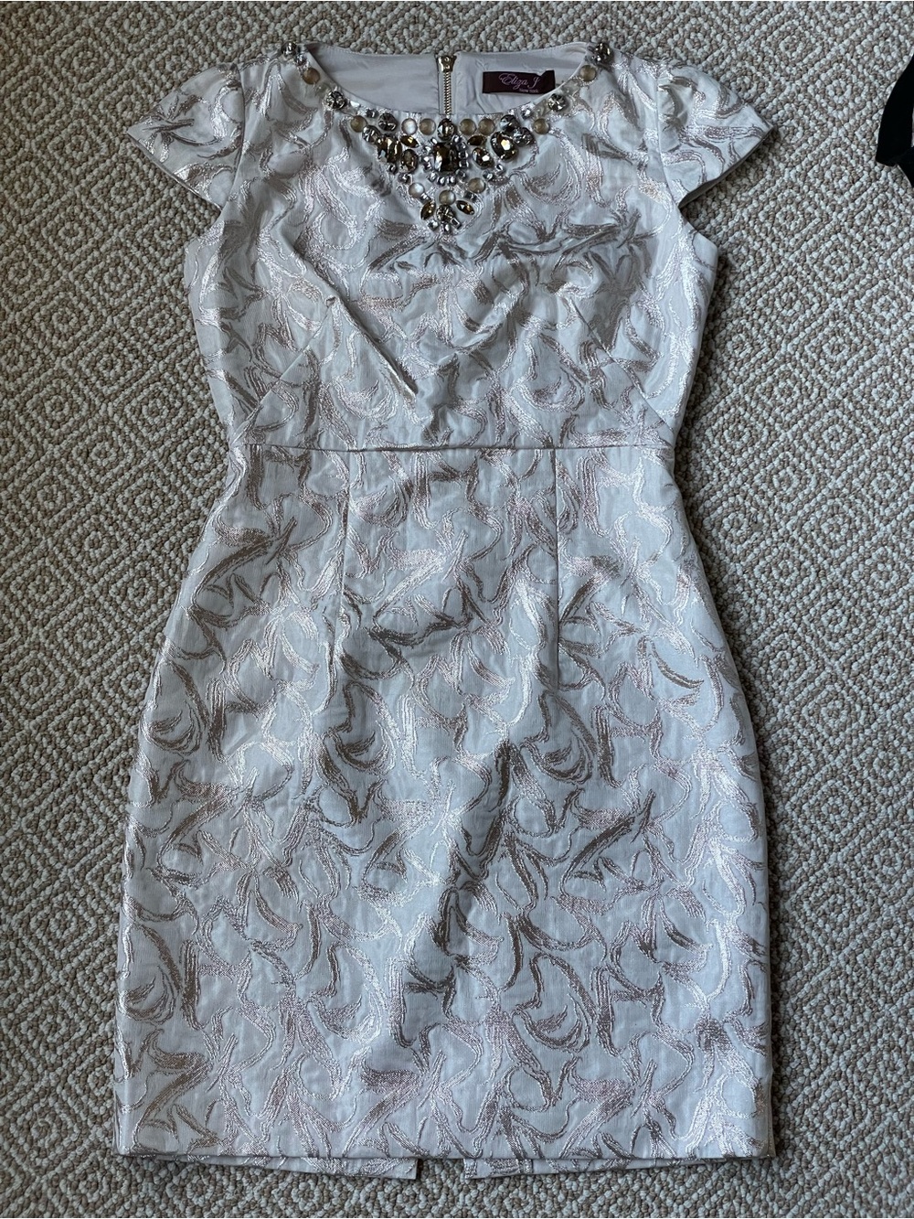 Eliza J Embellished White & Gold Sheath Dress